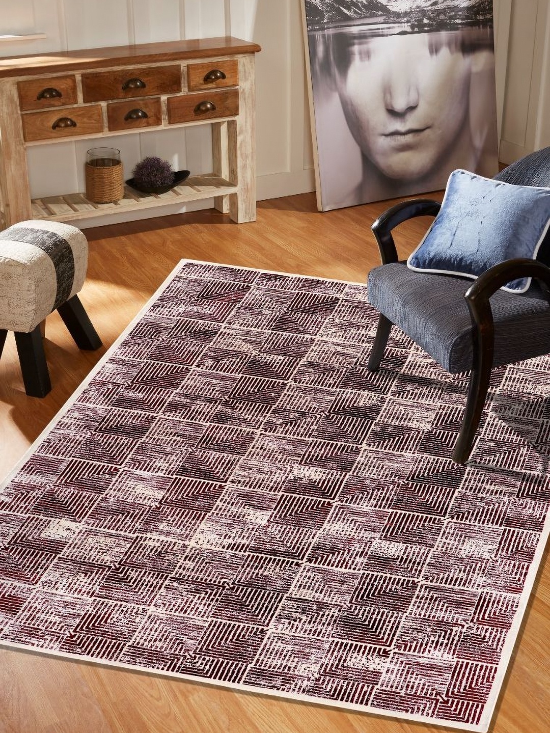 

MODEFE Maroon & White Geometric Anti-Skid Rectangular Carpet