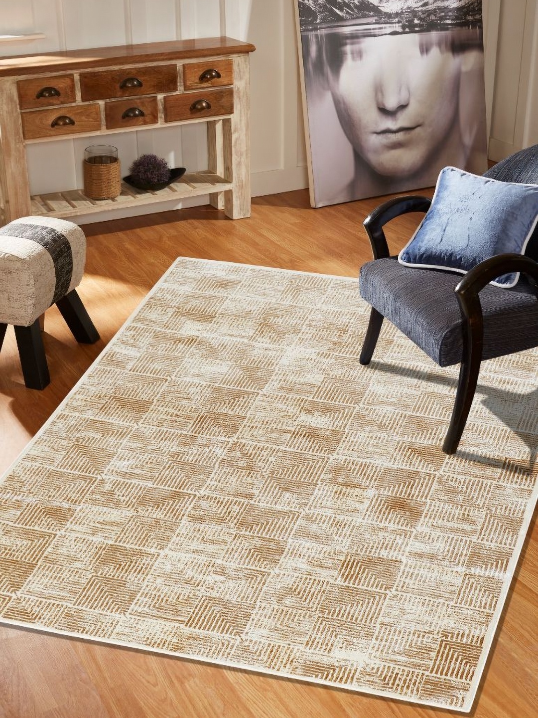 

MODEFE Brown & White Geometric Shaggy Anti-Skid Carpet