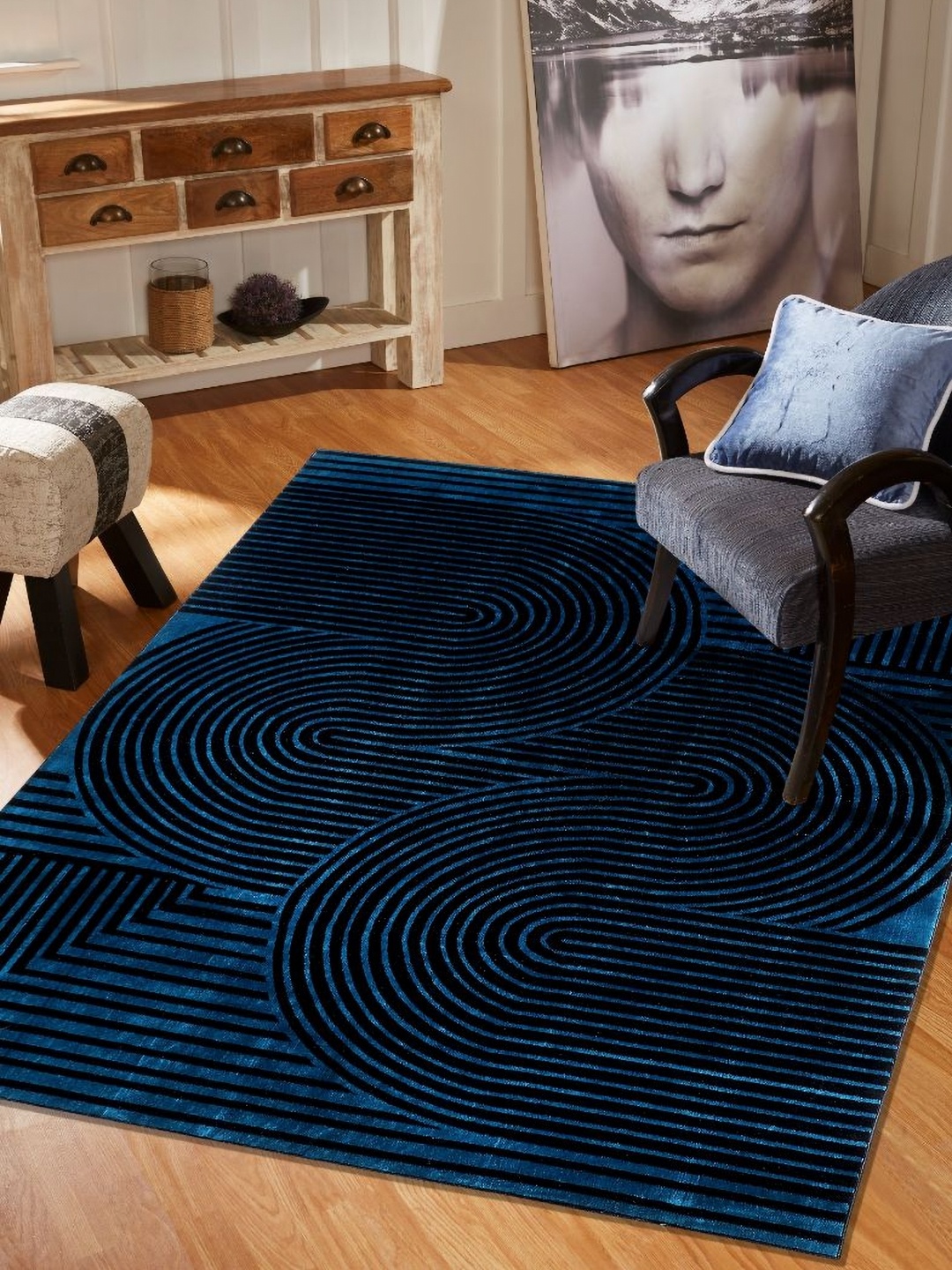 

MODEFE Blue Geometric Anti-Skid Rectangular Carpet