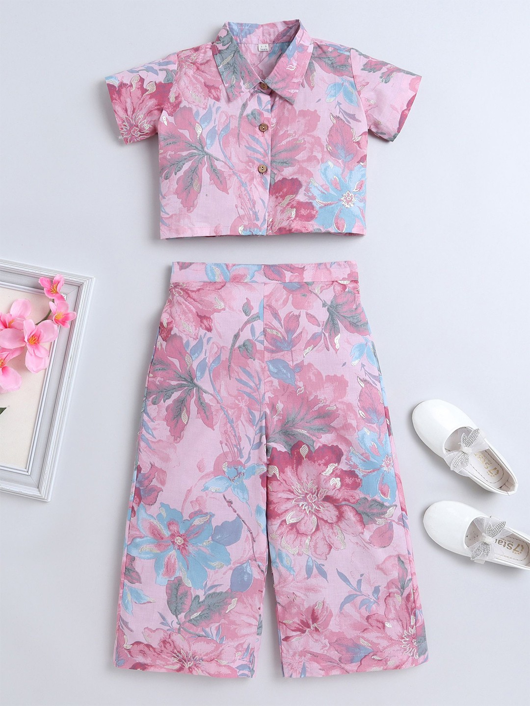 

The Magic Wand Girls Printed Top with Pyjamas, Pink