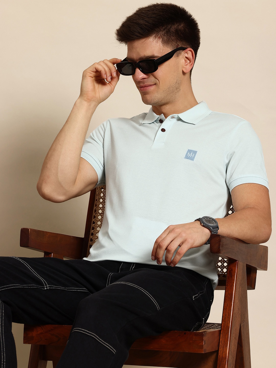 

Mast & Harbour Men Polo Collar T-shirt With Embroidered Detail, Blue