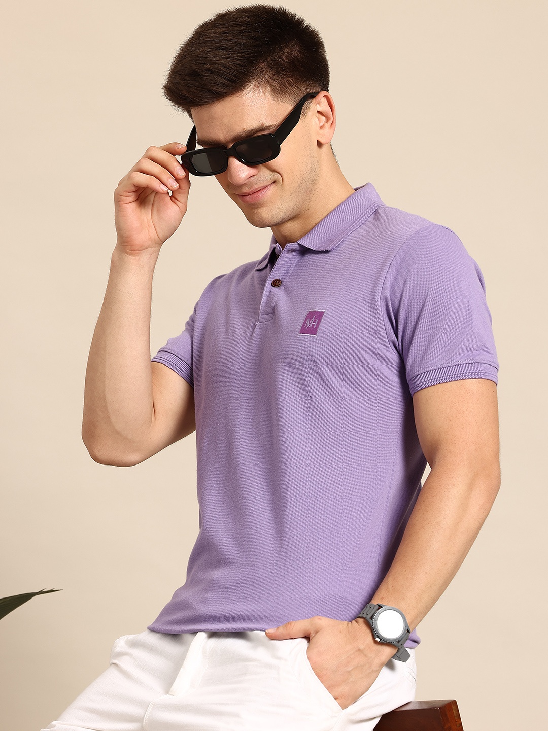 

Mast & Harbour Men Polo Collar T-shirt With Embroidered Detail, Purple