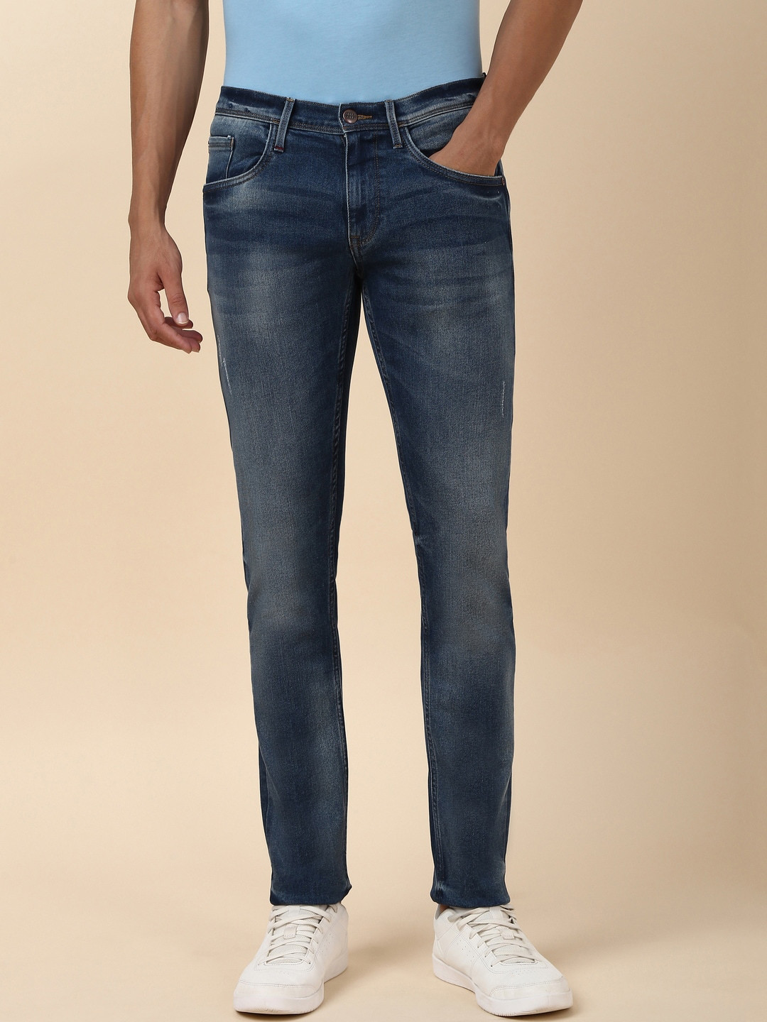 

Allen Solly Men Slim Fit Mid-Rise Clean Look Light Fade Jeans, Navy blue