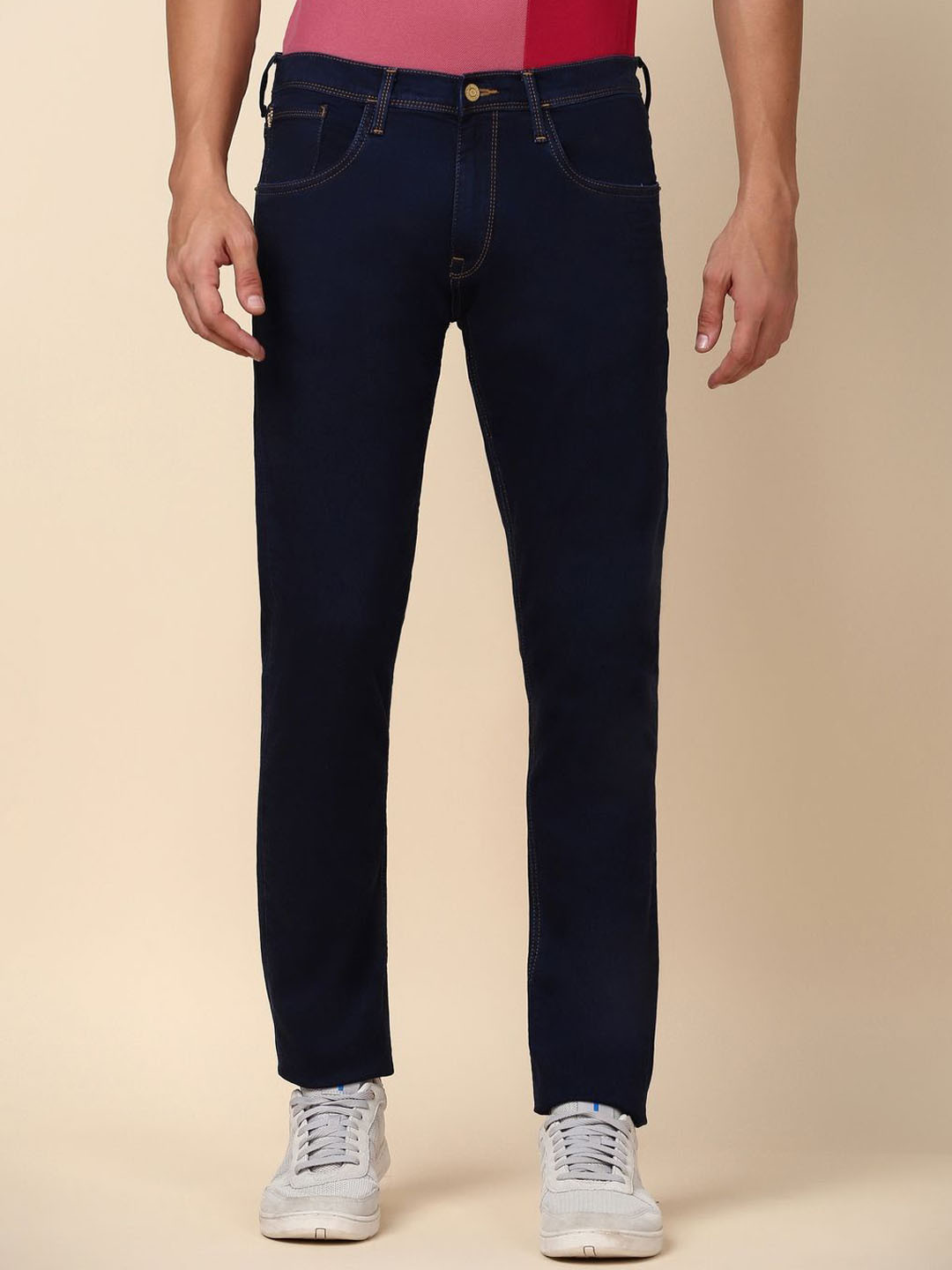 

Allen Solly Men Slim Fit Mid-Rise Clean Look No Fade Jeans, Navy blue