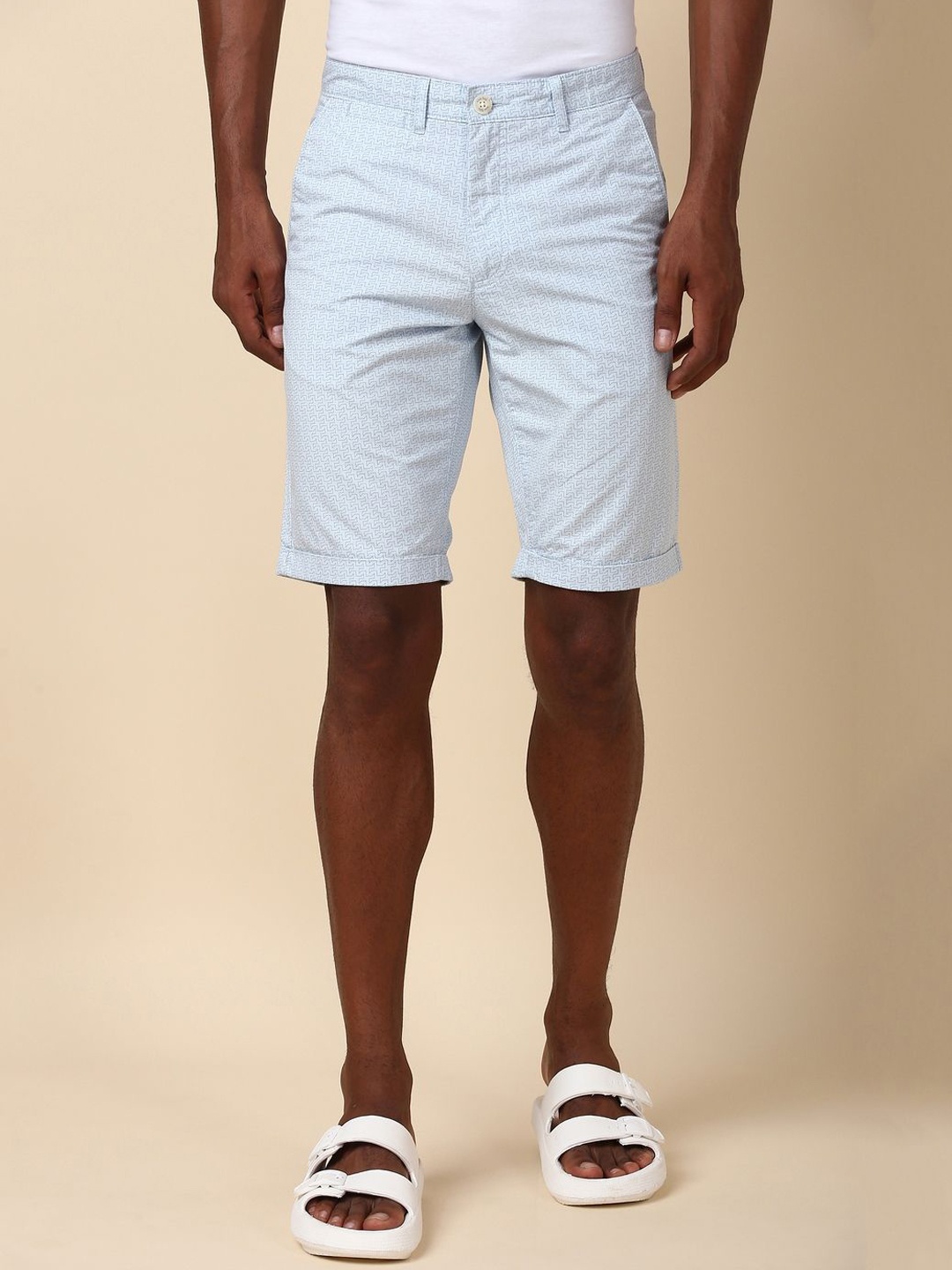

Allen Solly Men Geometric Printed Mid-Rise Cotton Slim Fit Shorts, Blue