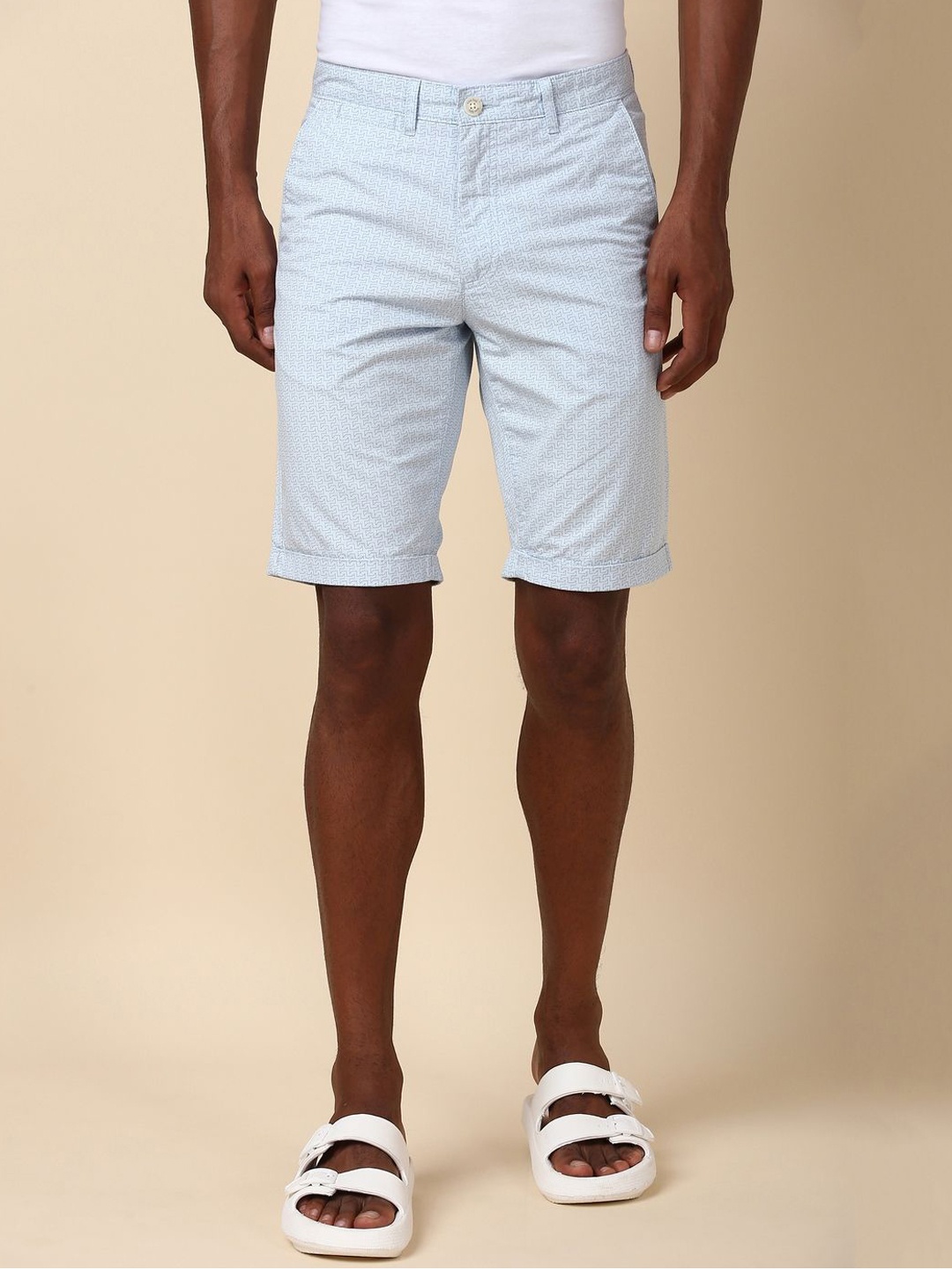 

Allen Solly Men Geometric Printed Mid-Rise Cotton Slim Fit Shorts, Blue
