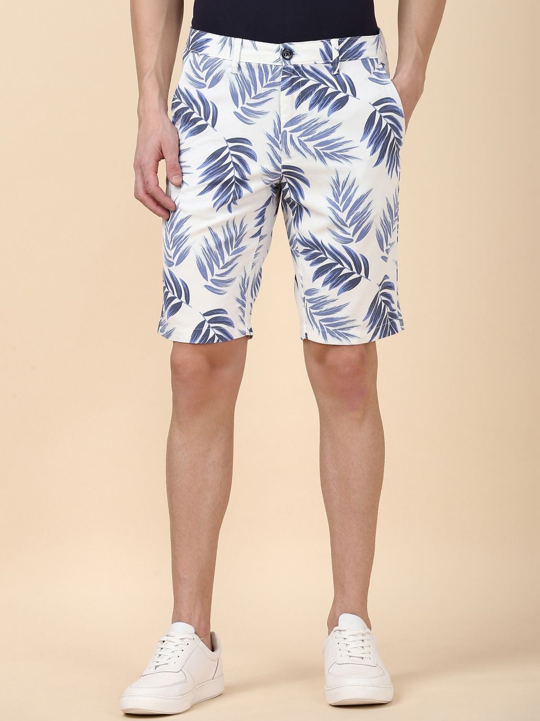

Allen Solly Men Tropical Printed Mid-Rise Cotton Slim Fit Shorts, White