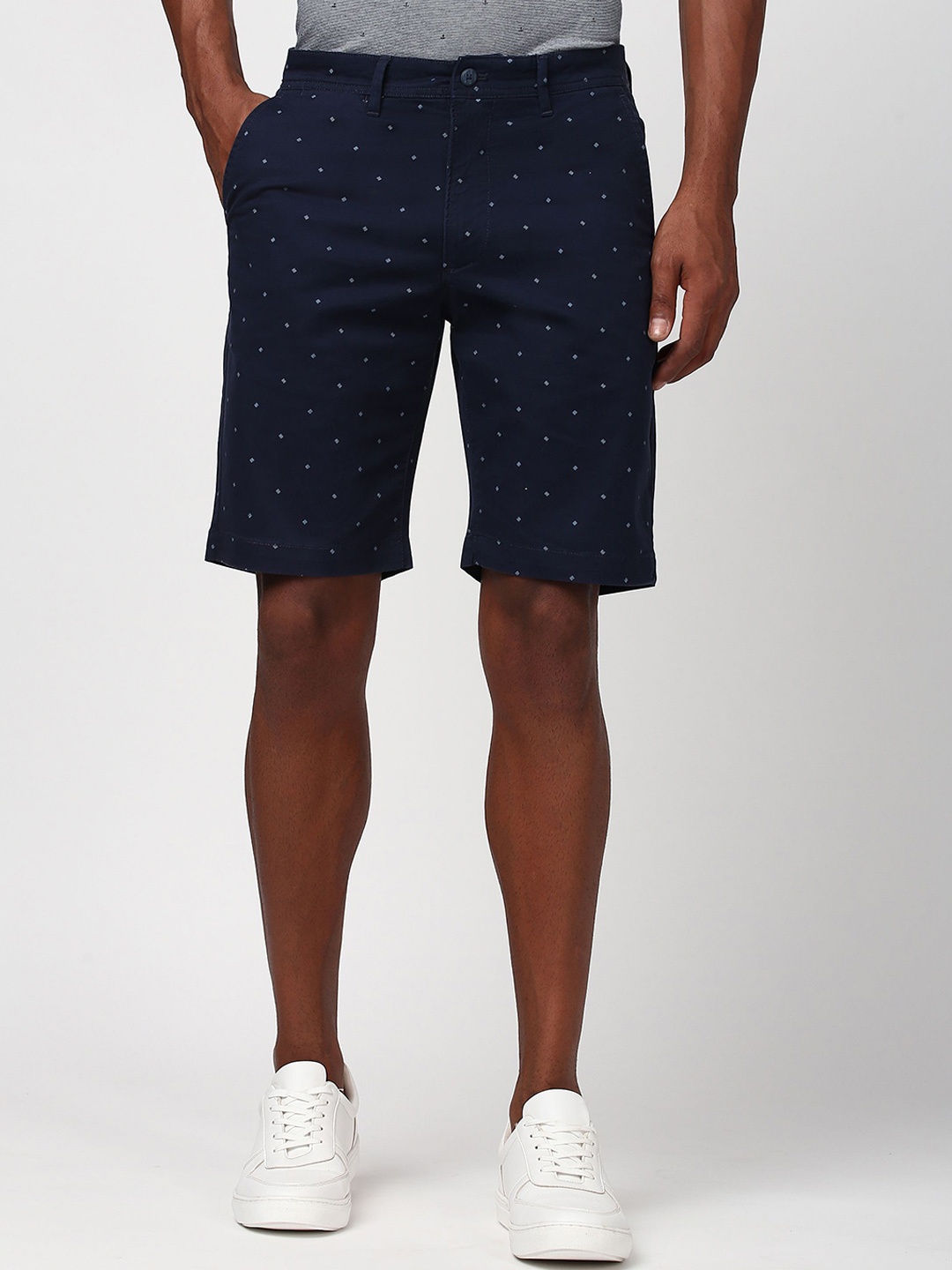 

Peter England Casuals Men Geometric Printed Cotton Shorts, Navy blue