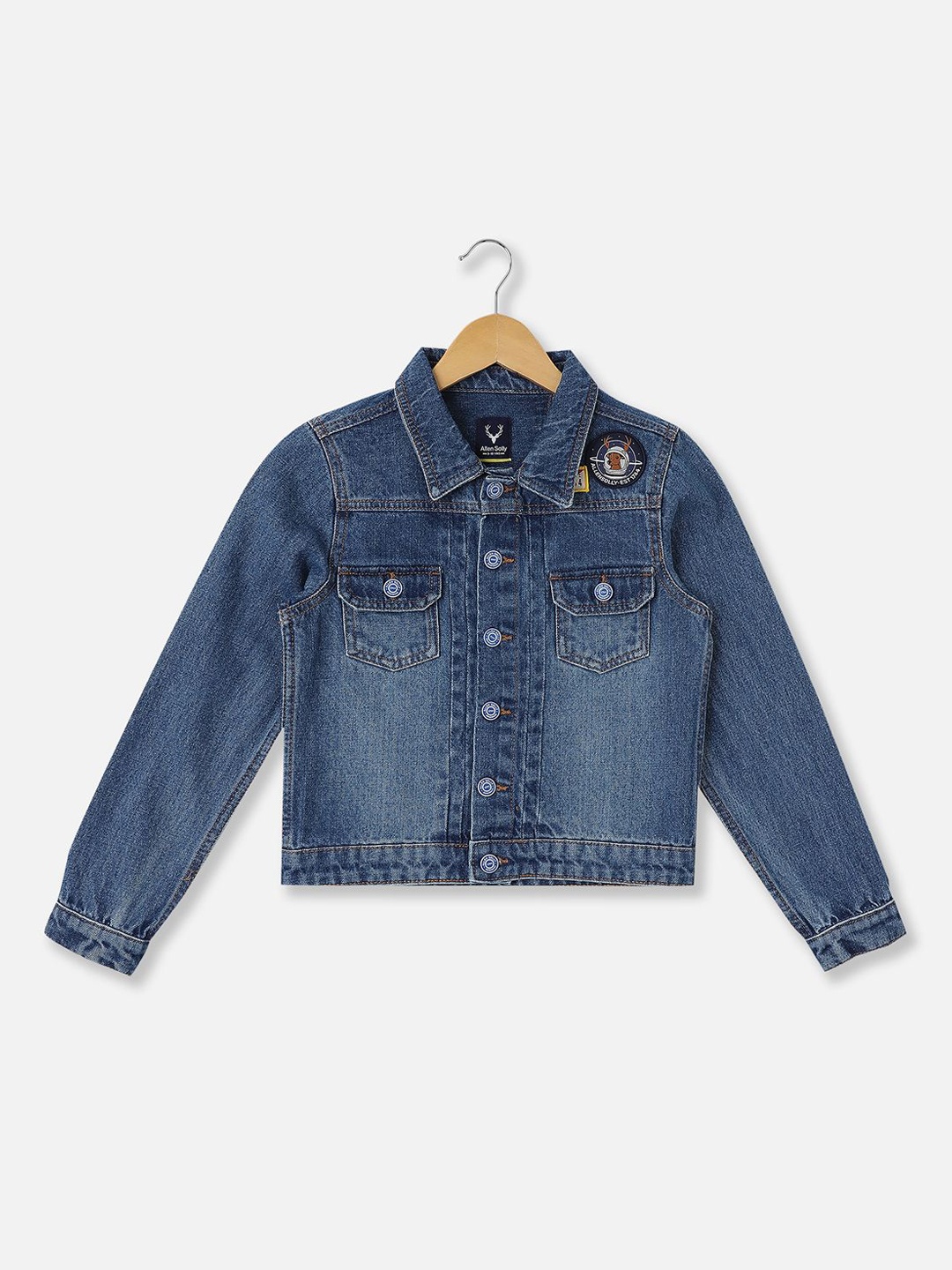 

Allen Solly Junior Boys Washed Denim Jacket with Patchwork, Navy blue