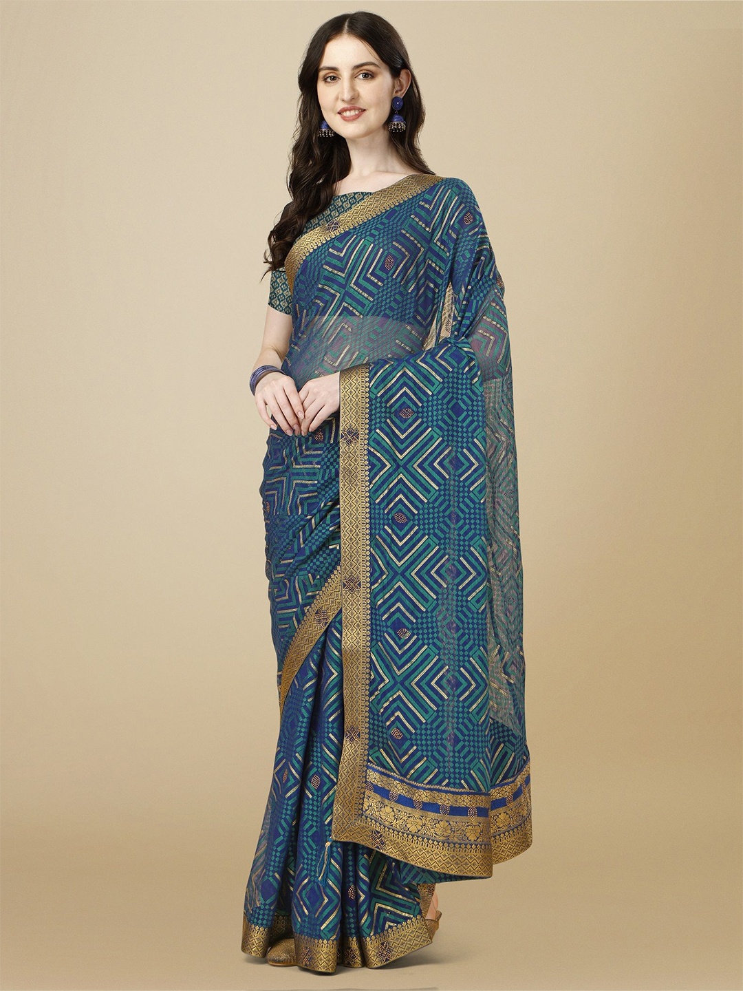 

HERE&NOW Woven Design Zari Brasso Designer Saree, Blue