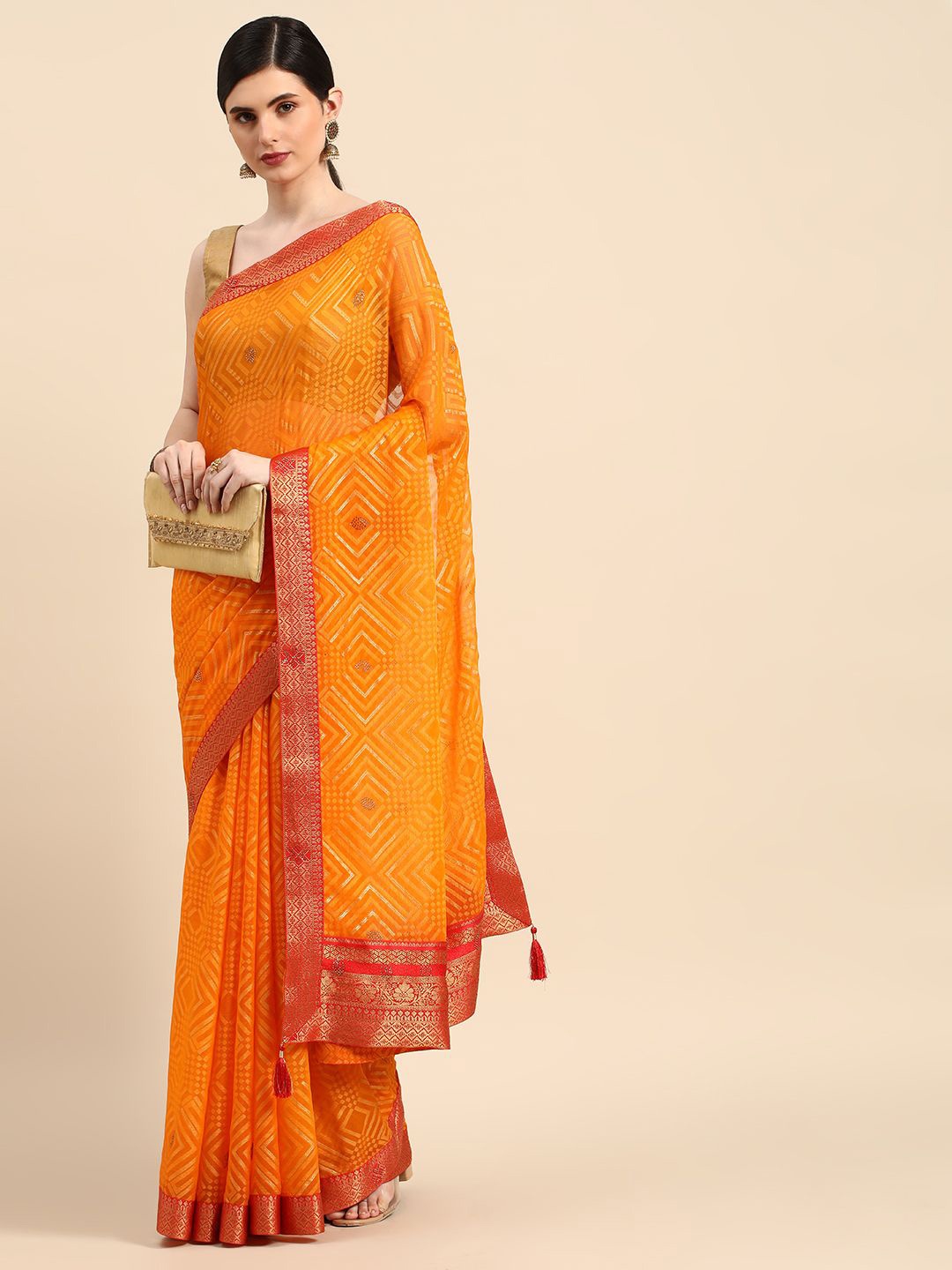 

HERE&NOW Woven Design Zari Brasso Saree, Yellow