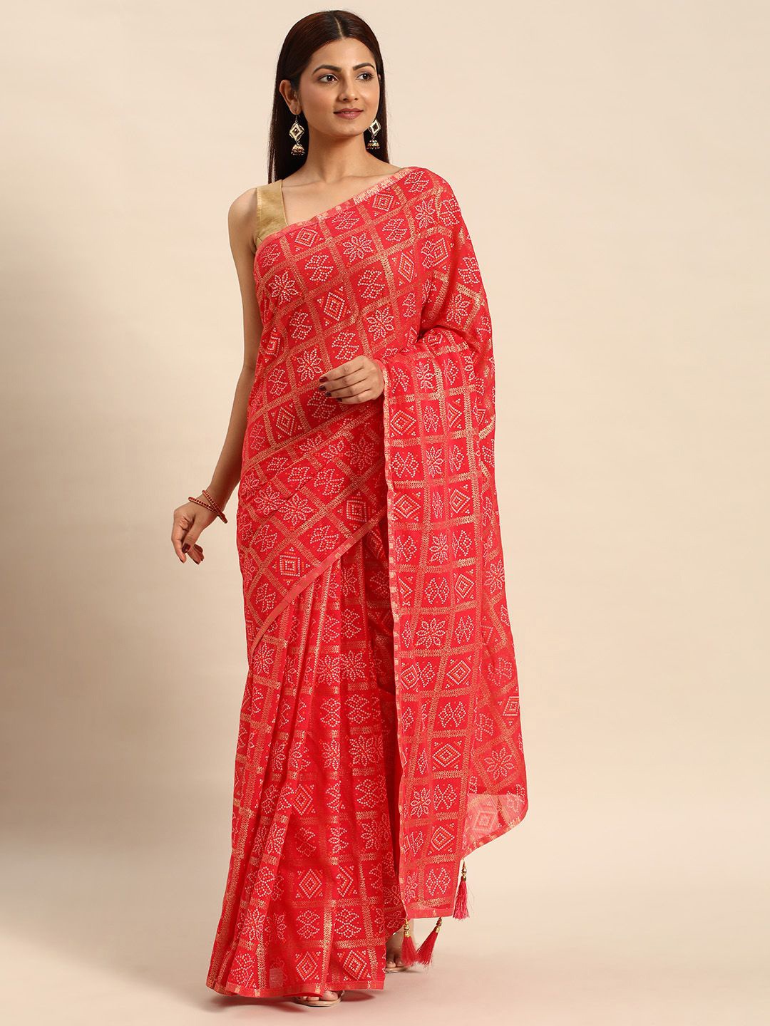 

HERE&NOW Bandhani Zari Saree, Pink