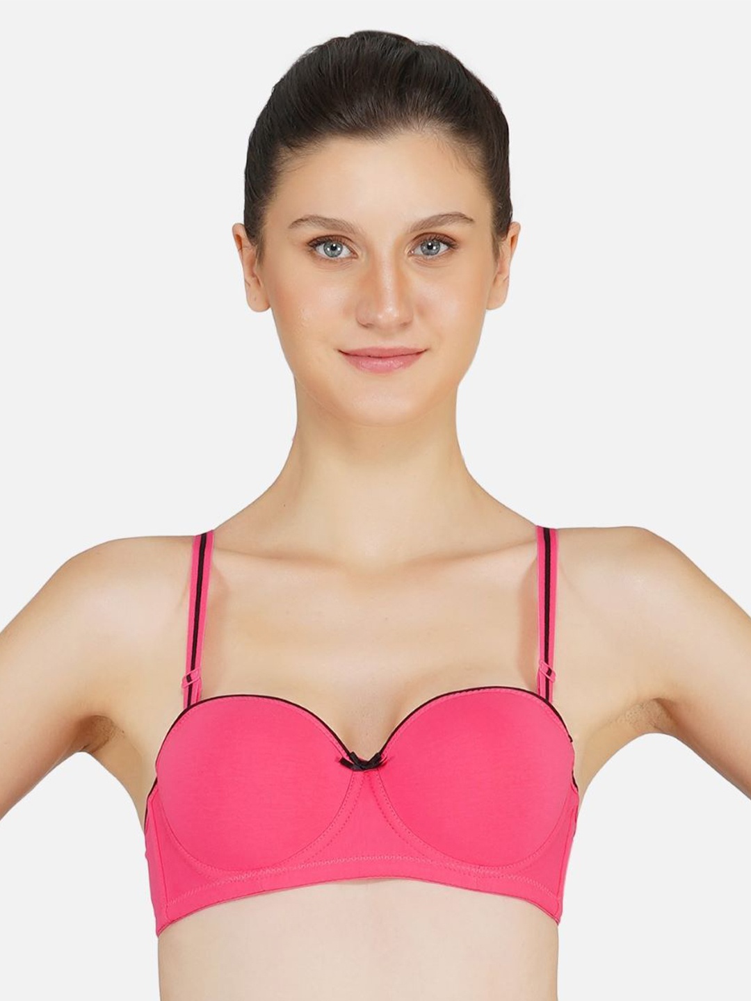 

Poftik Bandeau Bra Half Coverage Underwired Heavily Padded, Rose