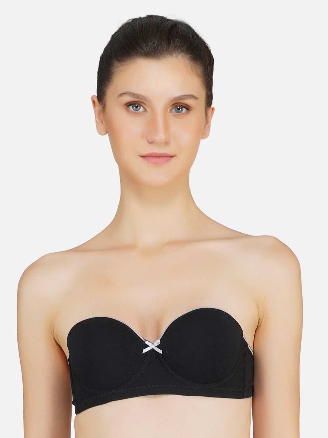 

Poftik Bandeau Bra Half Coverage Underwired Heavily Padded, Black