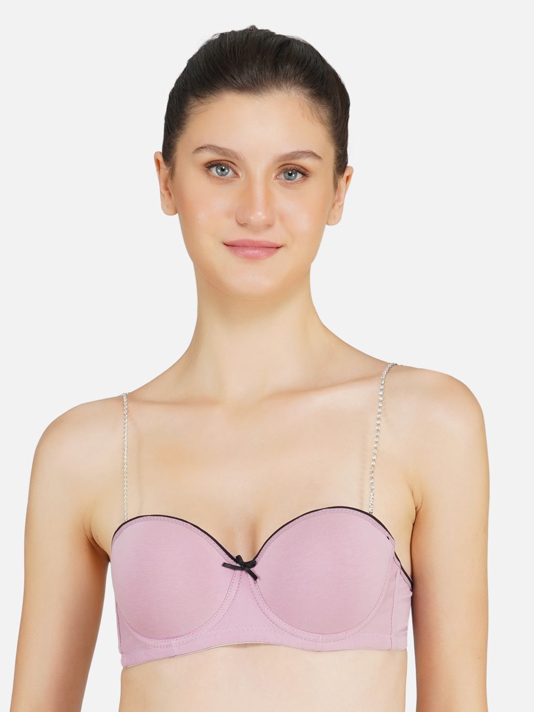

Poftik Bandeau Bra Half Coverage Underwired Heavily Padded, Pink