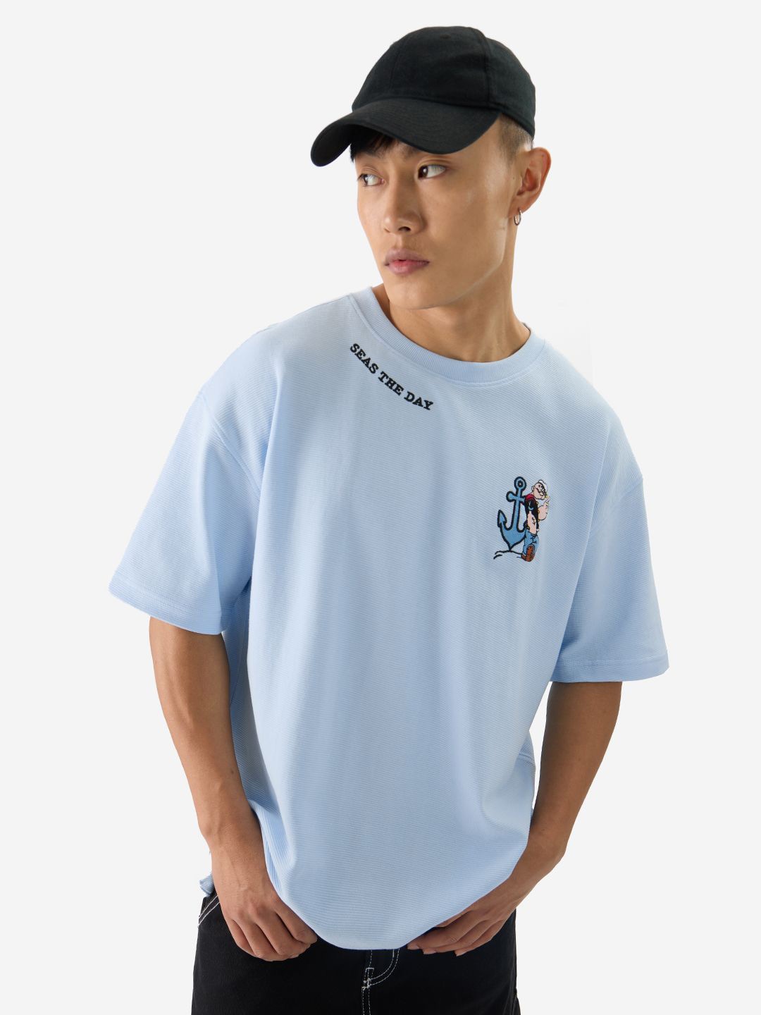 

The Souled Store Men Popeye Graphic Printed Pure Cotton Oversized T-shirt, Blue