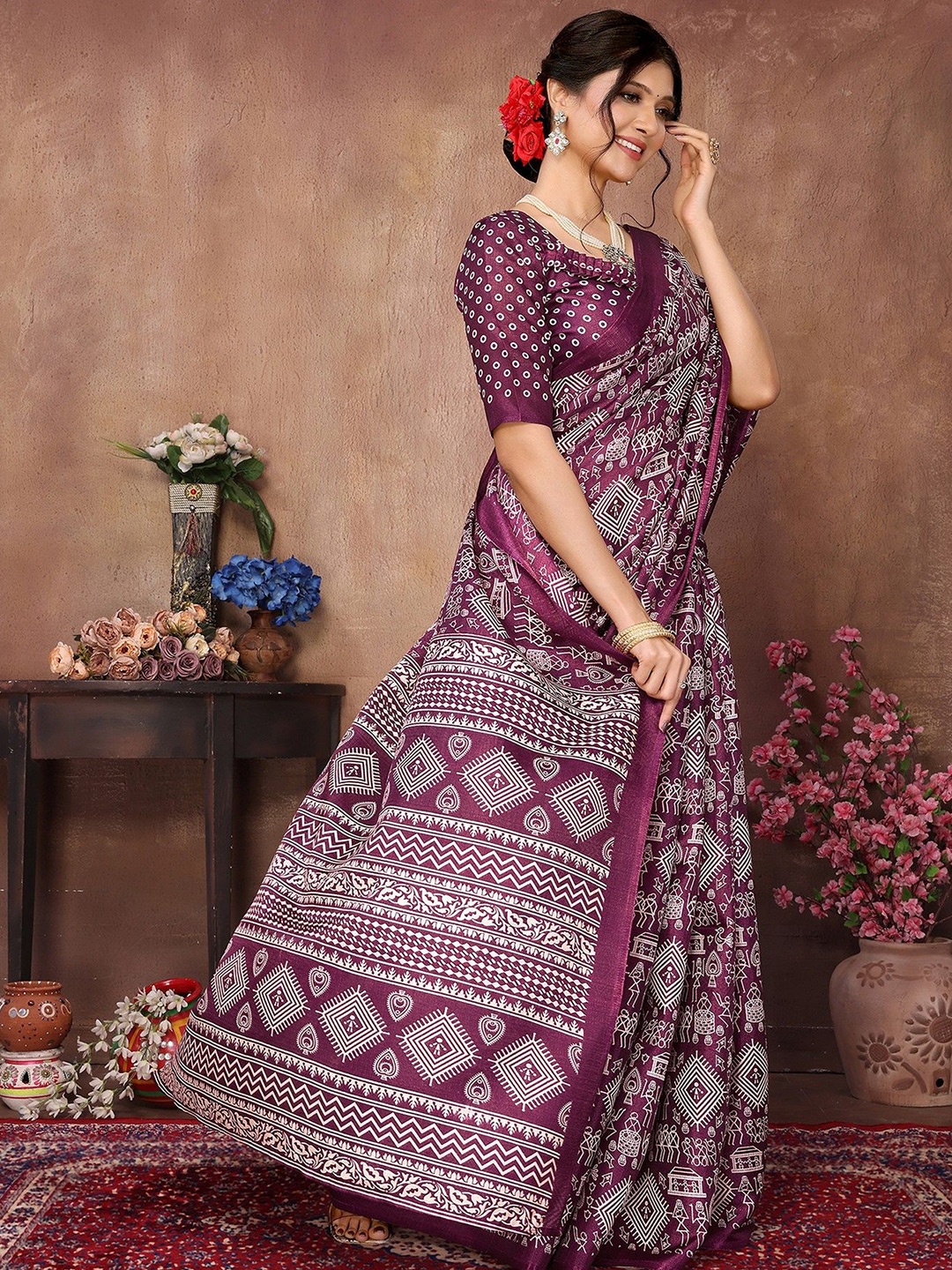 

KALINI Warli Mysore Silk Saree, Purple