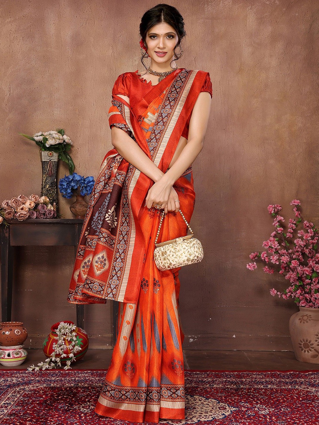 

KALINI Ethnic Motif Mysore Silk Saree, Orange