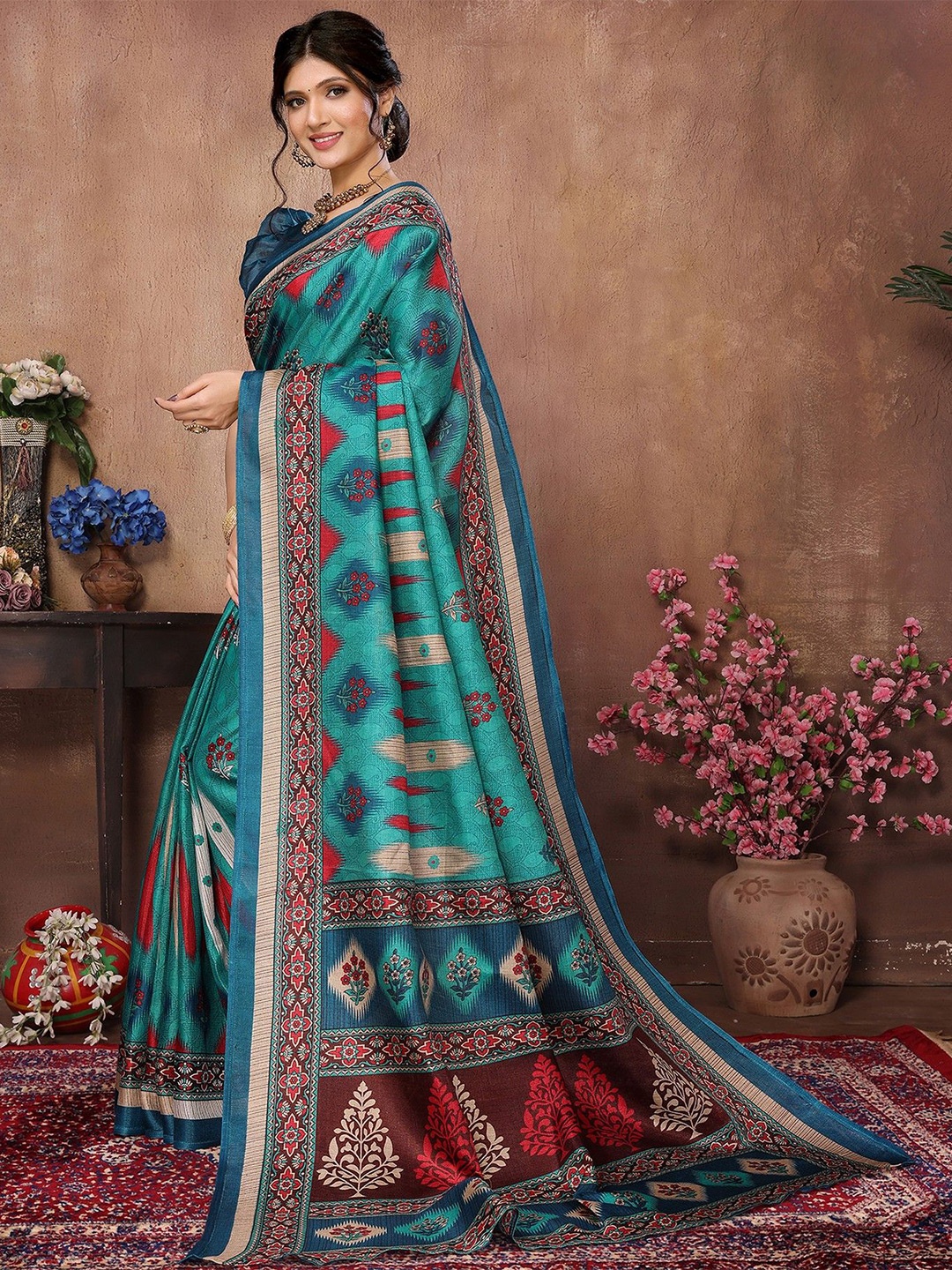 

KALINI Ethnic Motifs Mysore Printed Silk Saree, Green