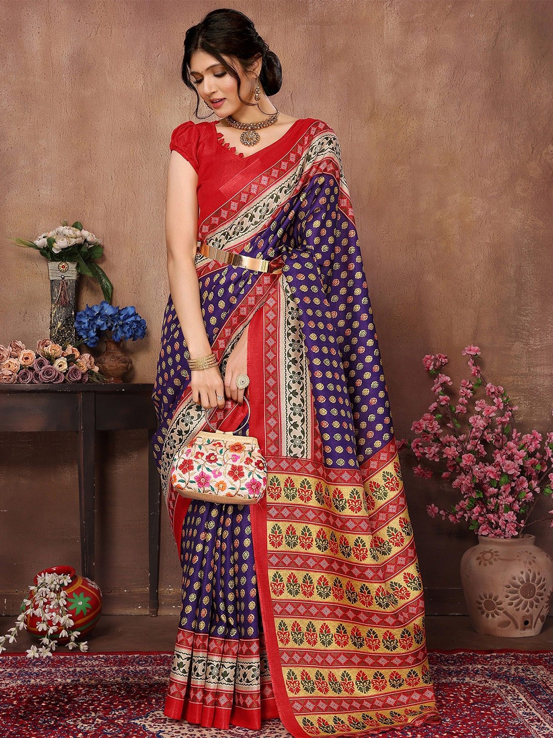 

KALINI Ethnic Motifs Printed Mysore Silk Saree, Violet