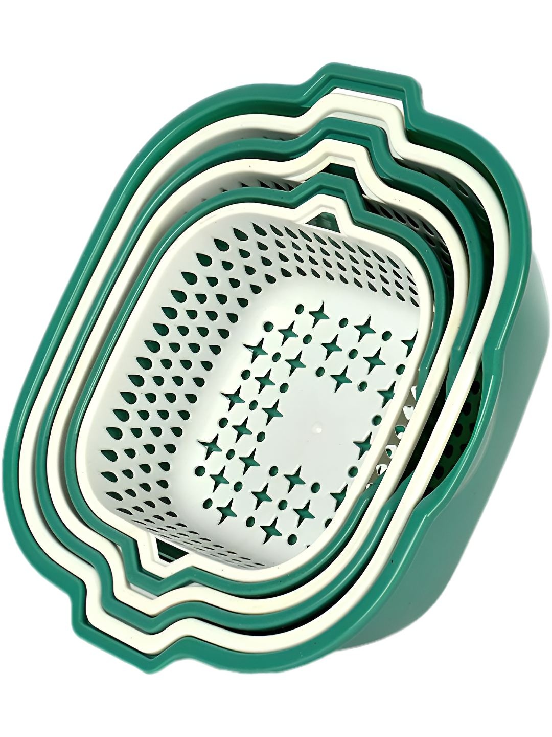 

P-Plus International 6-Pcs Green & White Textured Vegetable & Fruit Basket Drainer