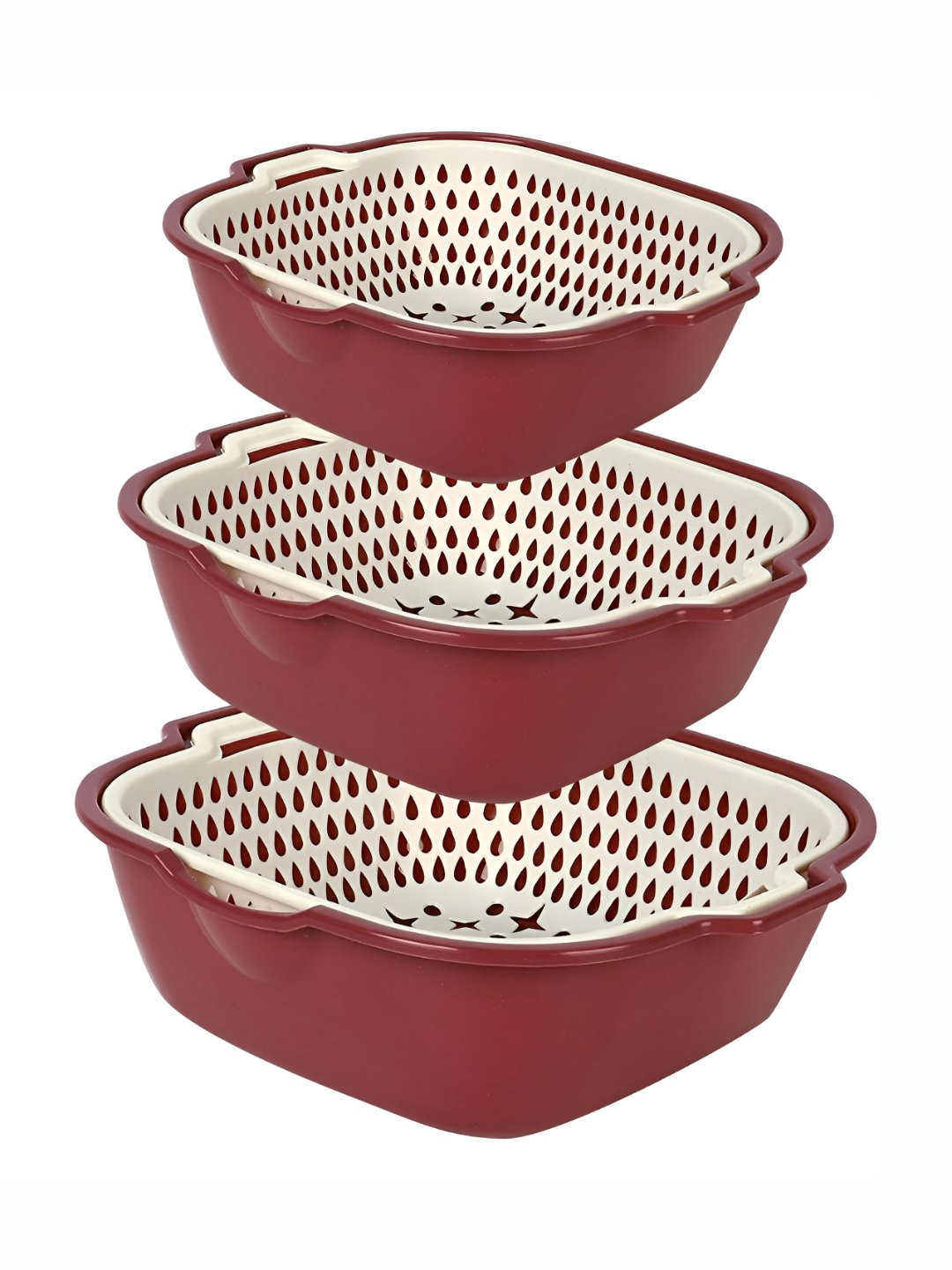 

P-Plus International 6 Pcs Brown & White Textured Plastic Vegetable Washing Basket