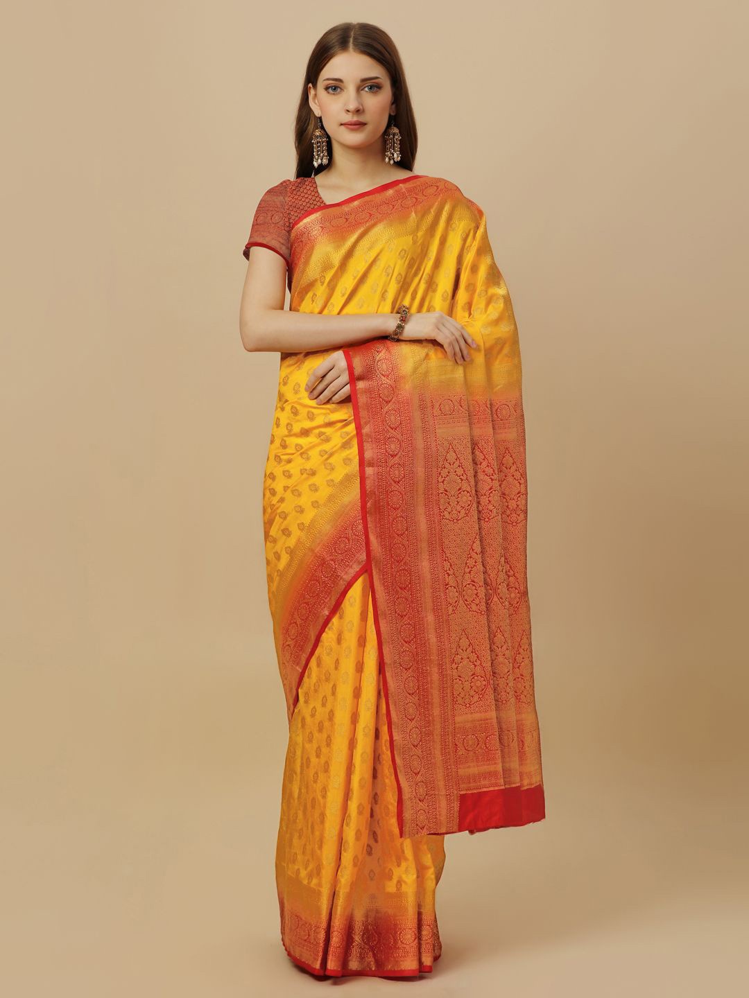 

HERE&NOW Woven Design Zari Saree, Yellow