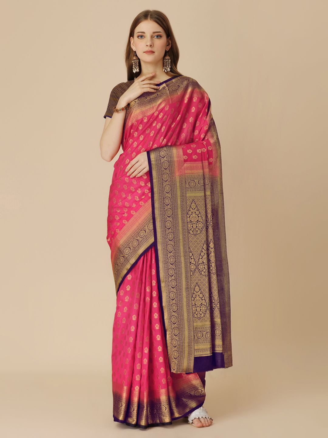 

HERE&NOW Woven Design Zari Saree, Pink