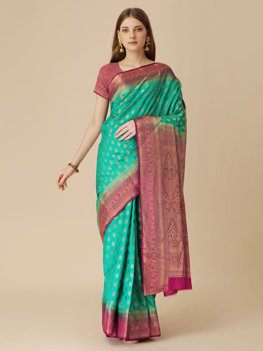 

HERE&NOW Woven Design Zari Saree, Sea green