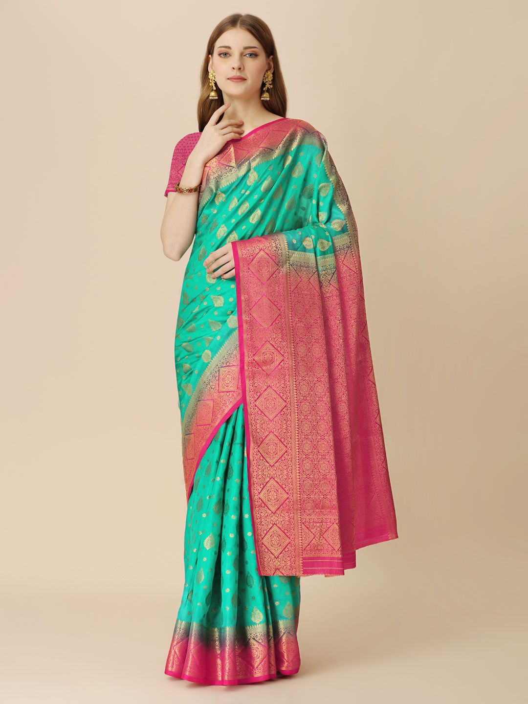 

HERE&NOW Woven Design Zari Saree, Sea green