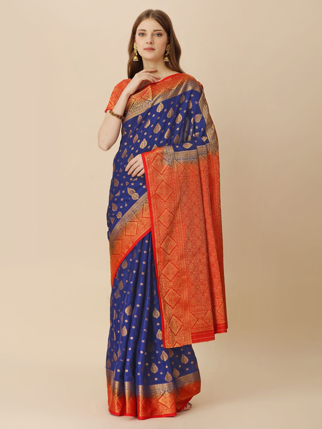 

HERE&NOW Woven Design Zari Saree, Navy blue