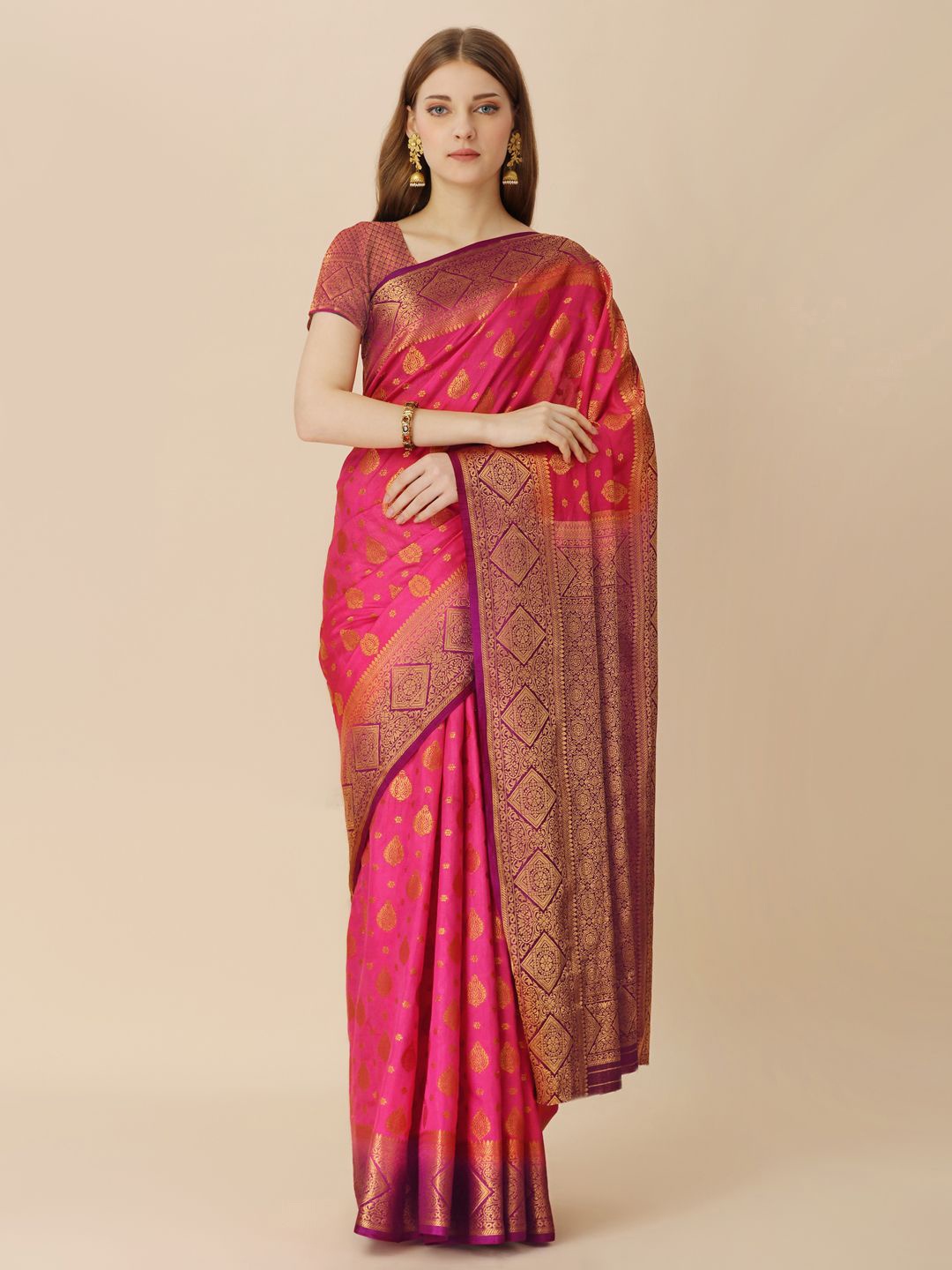 

HERE&NOW Woven Design Zari Saree, Pink