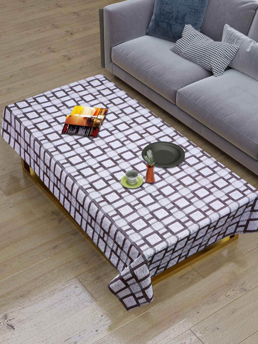 

Dakshya Industries Black & Grey Geometric Printed Waterproof 4-Seater Table Cover