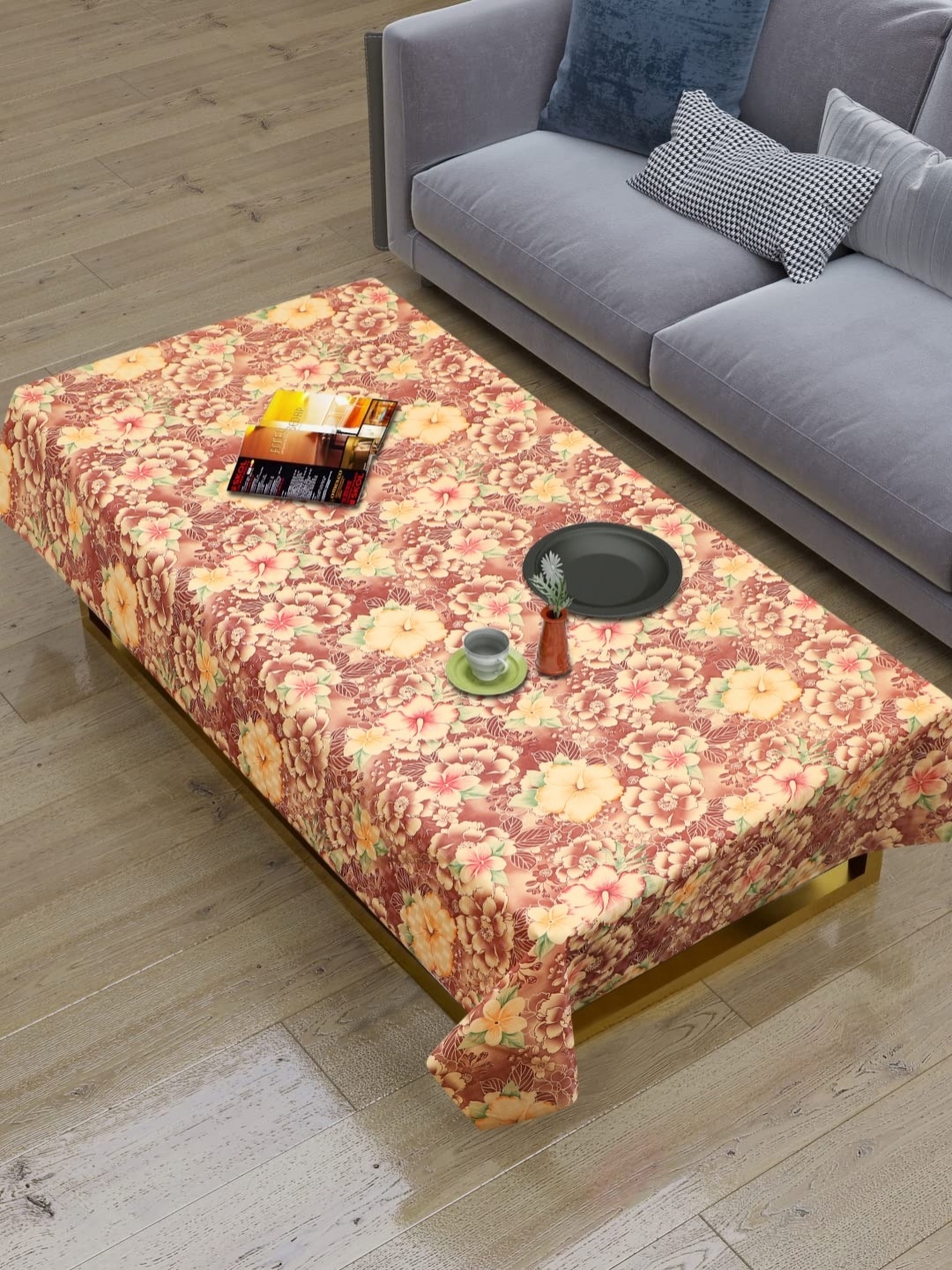 

Dakshya Industries Beige & Brown Floral Printed Waterproof 4-Seater Table Cover