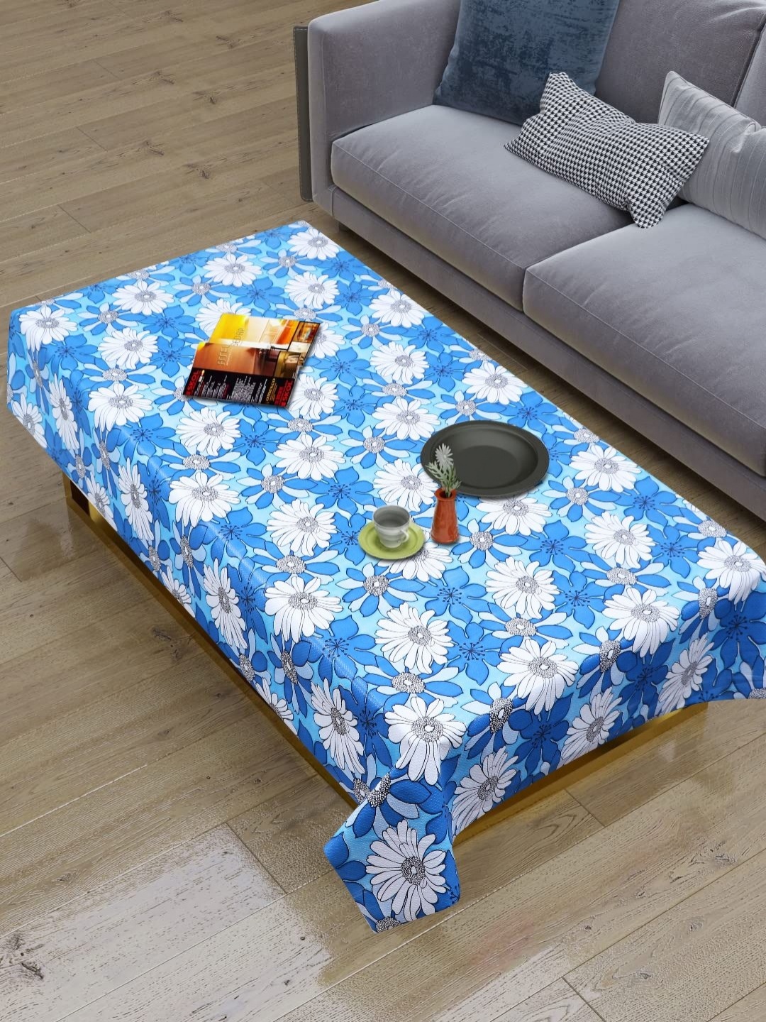 

Dakshya Industries Blue & White Floral Printed Waterproof 4-Seater Table Cover