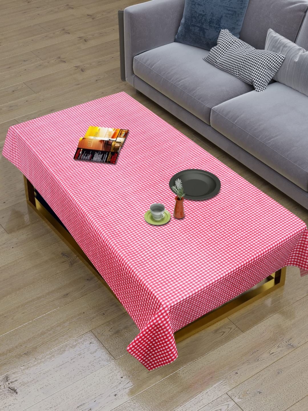 

Dakshya Industries Pink & White Geometric Printed Waterproof 4-Seater Table Cover