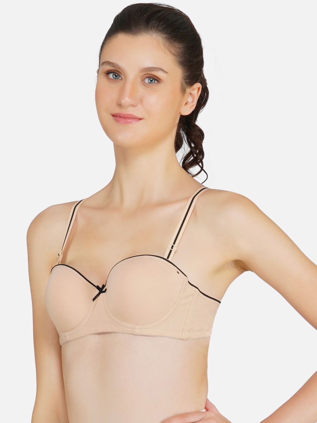 

Poftik Bandeau Bra Half Coverage Underwired Heavily Padded, Beige