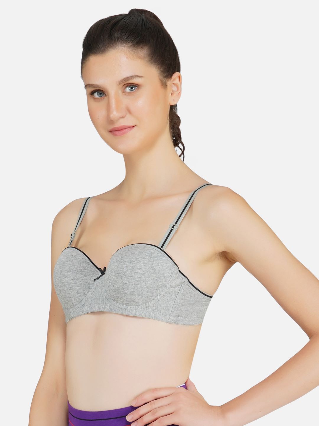 

Poftik Bandeau Bra Half Coverage Underwired Heavily Padded, Grey