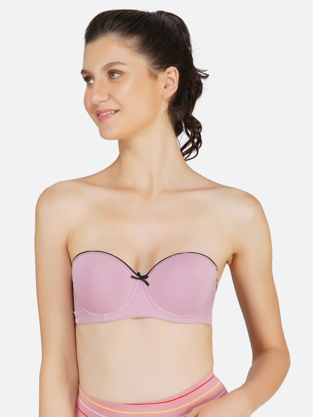 

Poftik Bandeau Bra Half Coverage Underwired Heavily Padded, Pink