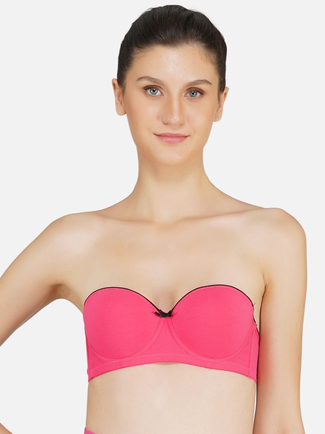 

Poftik Bandeau Bra Half Coverage Underwired Heavily Padded, Rose