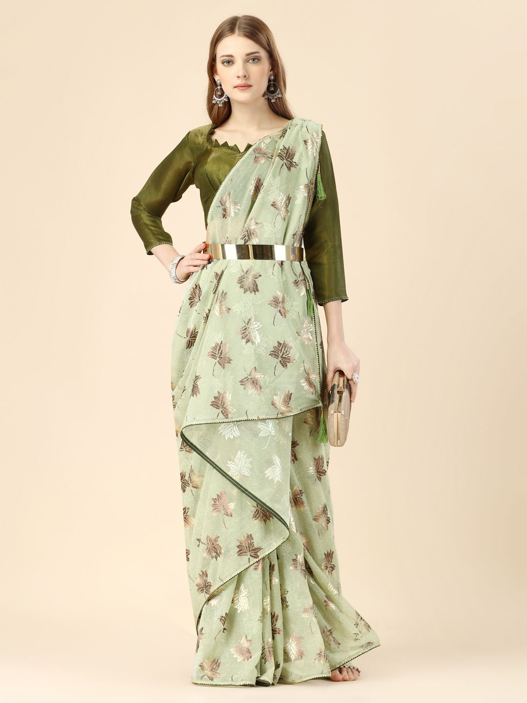 

HERE&NOW Floral Gotta Patti Saree, Sea green