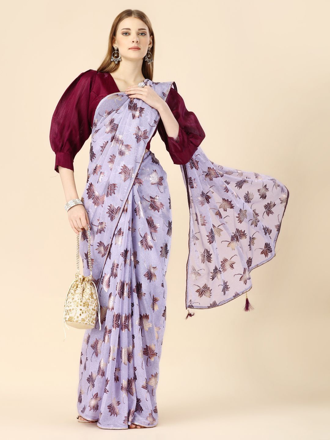 

HERE&NOW Floral Gotta Patti Saree, Lavender