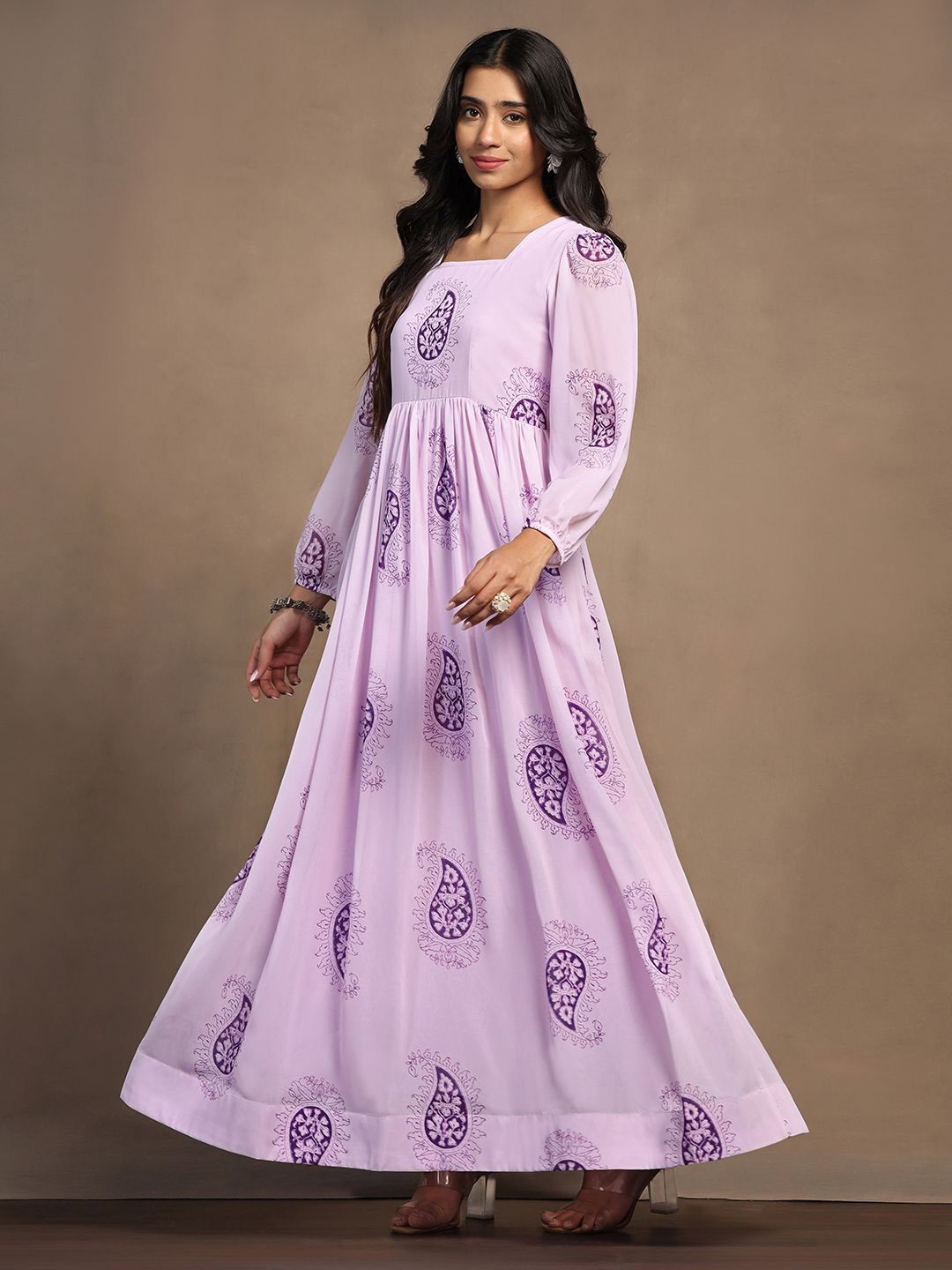 

FASHION DREAM Ethnic Motifs Print Maxi Fit and Flare Dress, Lavender