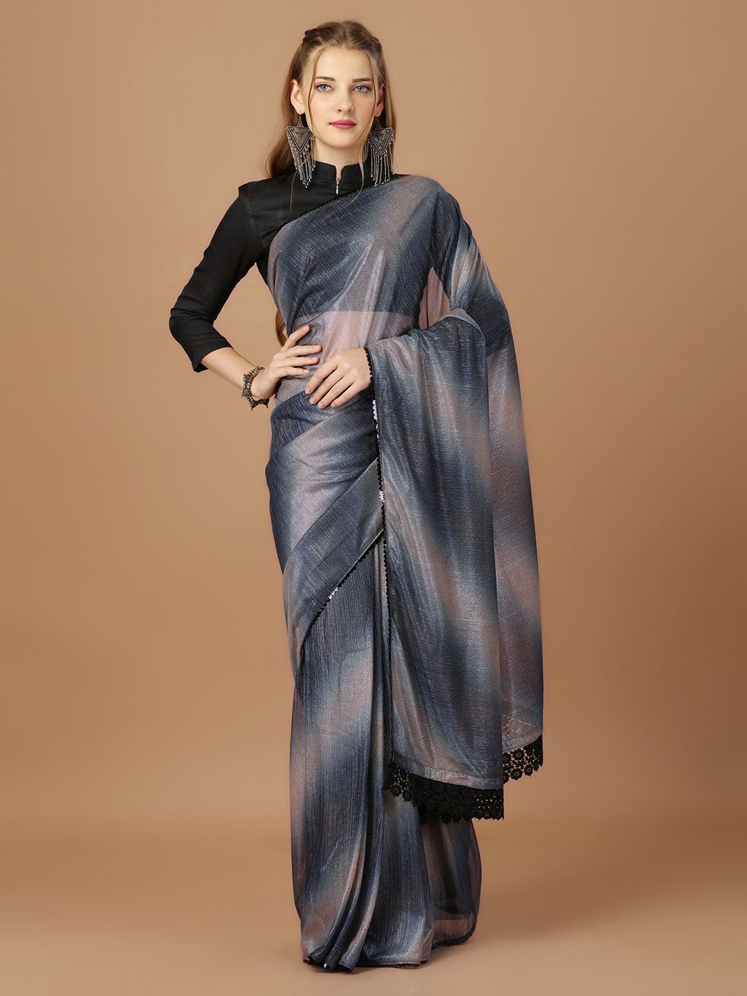 

HERE&NOW Ombre Embroidered Saree With Blouse Piece, Blue