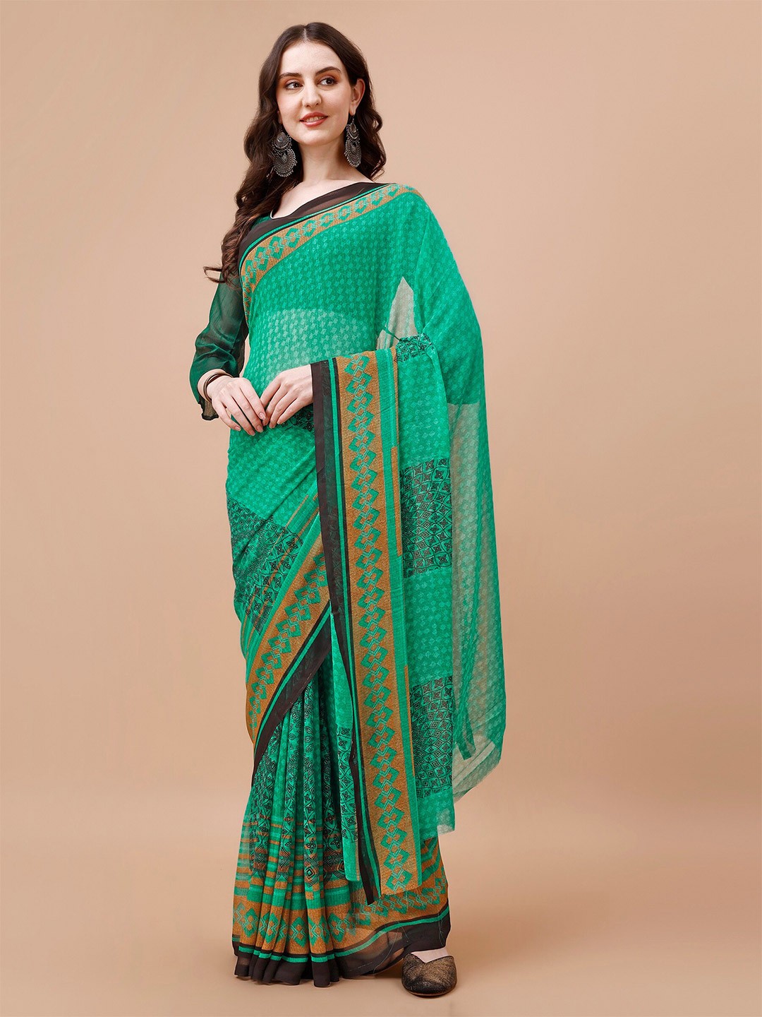 

HERE&NOW Printed Saree, Green