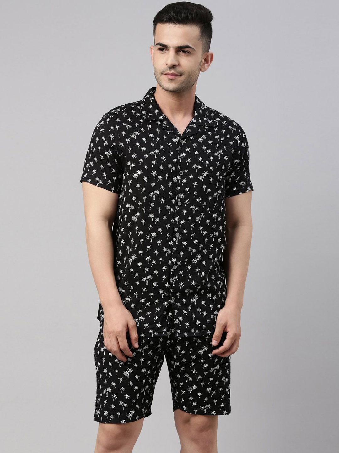 

Bushirt Conversational Printed Short Sleeve Shirt & Shorts, Black