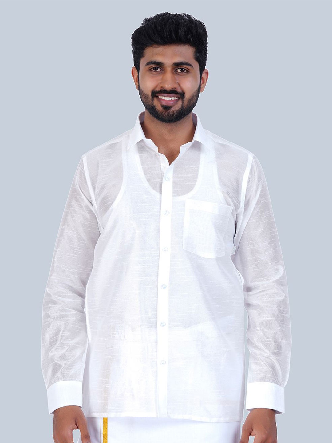 

THANGAMAGAN Men Solid Spread Collar Standard Casual Shirt, White