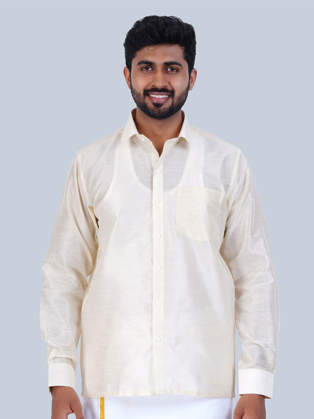 

THANGAMAGAN Men Solid Spread Collar Standard Casual Shirt, Beige