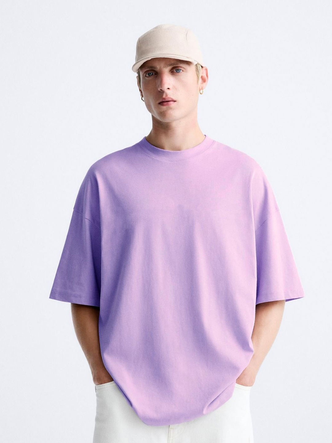 

MISCHIEF MONKEY Men Round Neck Oversized T-shirt, Lavender