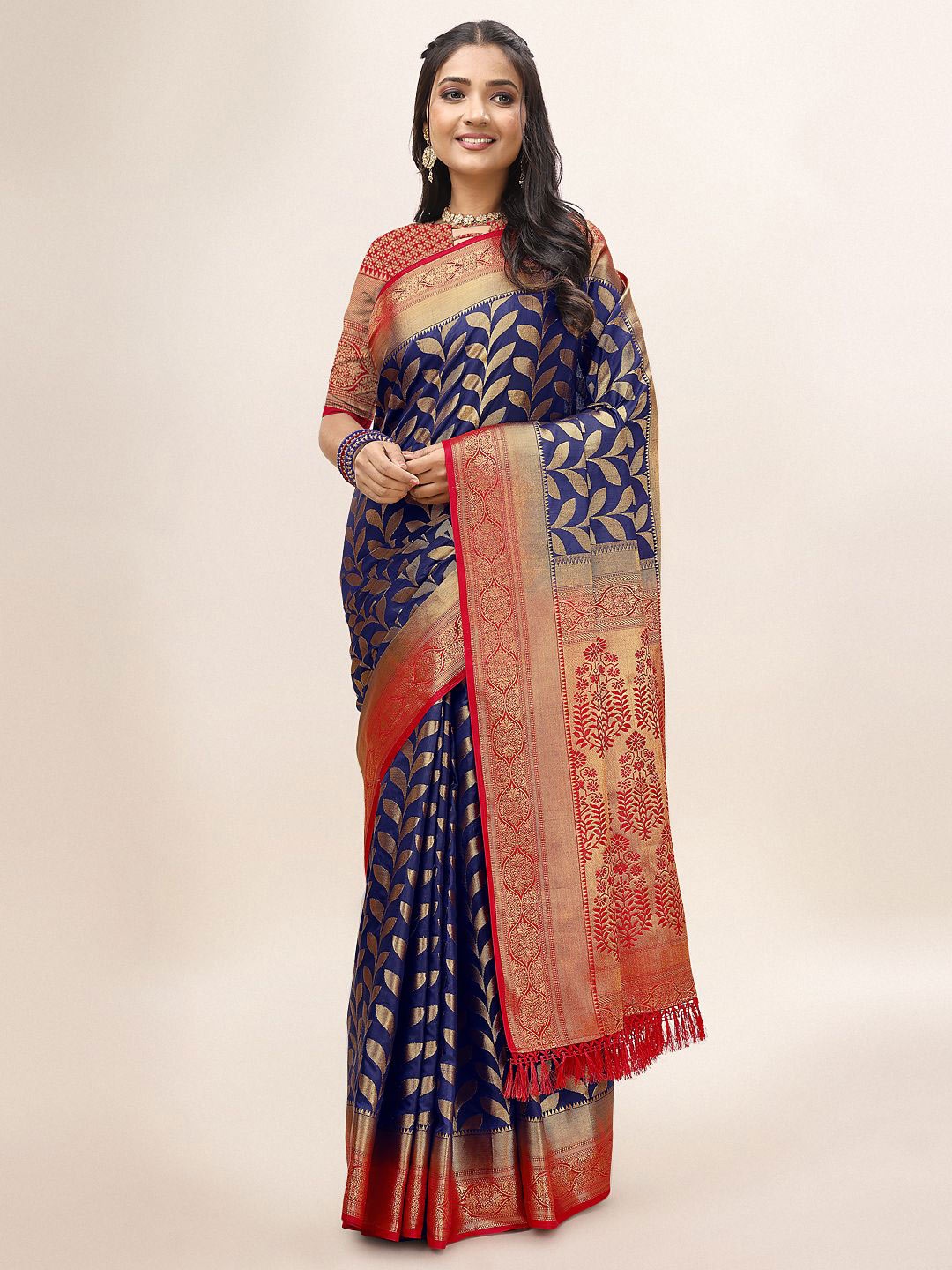 

HERE&NOW Woven Design Zari Saree, Navy blue